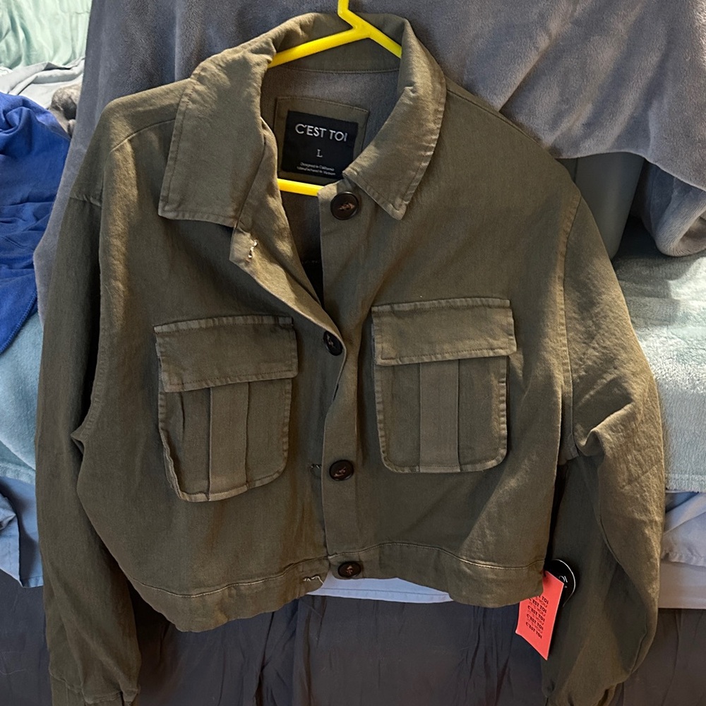 C'est Toi Women's Olive Jean Jacket